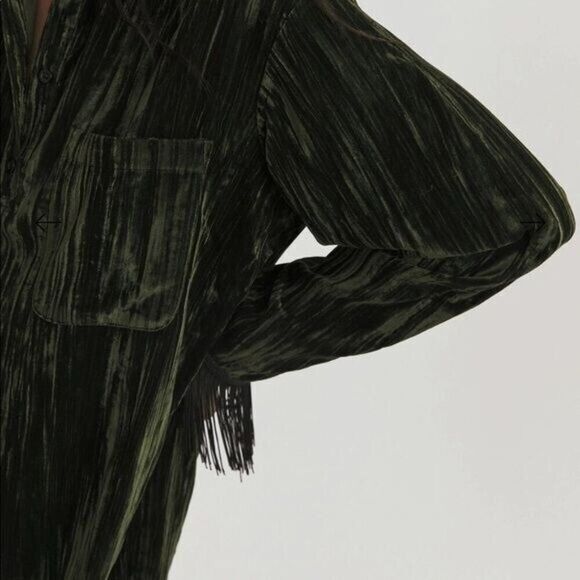 Something Navy Phoebe Velvet Emerald Shirt Dress Fringe S NWT Whimsigoth Vamp - Picture 10 of 11